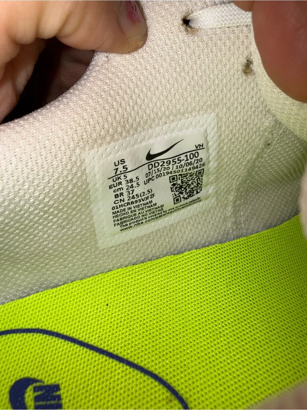 Nike Women's White Sneakers with Neon Yellow, Pink & Navy Accents